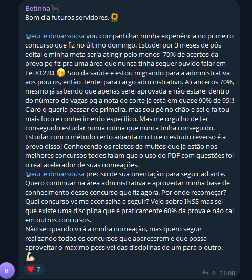 Aluna Betinha com 70% de acertos dentro do número de vagas